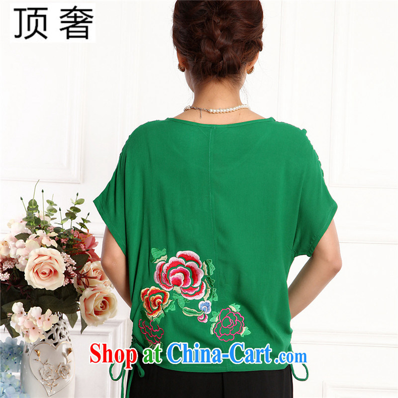 Top Luxury 2105 new, Ms. Tang is set short-sleeve China wind round-collar embroidery half sleeve shirt T red loose version T-shirt green Chinese Kit female mom is green, package XL, top luxury, shopping on the Internet