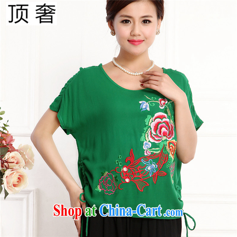 Top Luxury 2105 new, Ms. Tang is set short-sleeve China wind round-collar embroidery half sleeve shirt T red loose version T-shirt green Chinese Kit female mom is green, package XL, top luxury, shopping on the Internet