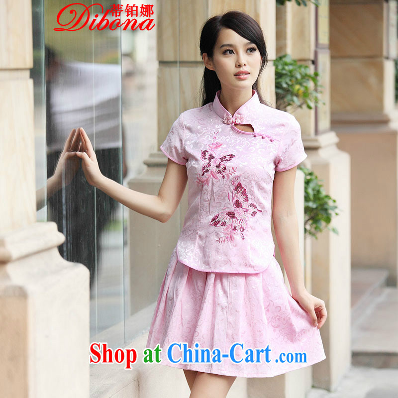 Mr. Platinum's 2015 summer new outfit Kit elegant retro fresh Chinese to Butterfly cheongsam dress pink XL