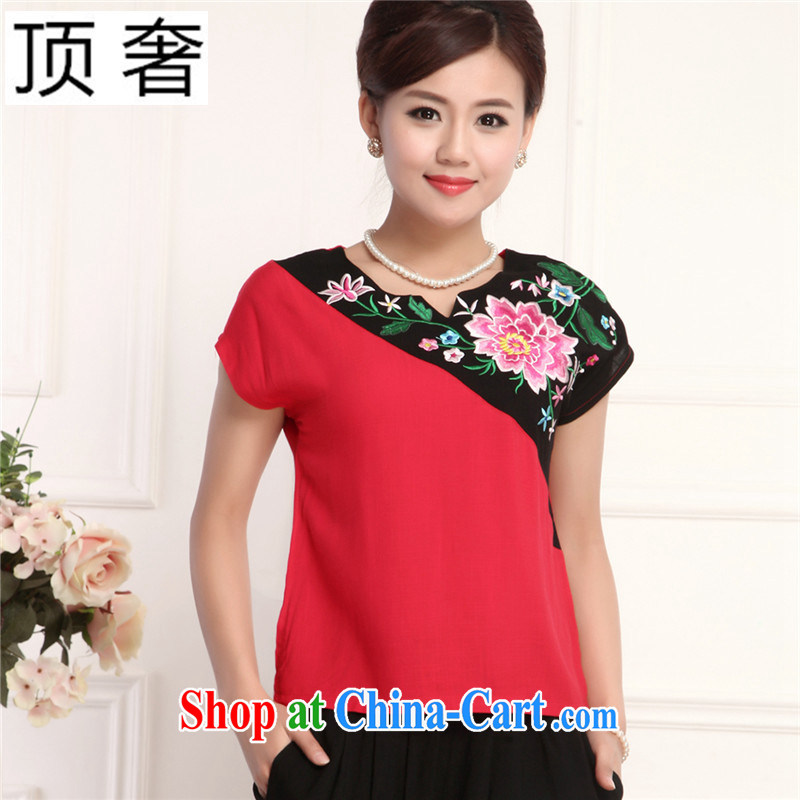 Top Luxury 2015 new, Ms. Tang is set short-sleeve summer wear thin China wind round-collar embroidery half sleeve shirt T red loose version T-shirt stitching Chinese package the red kit XXL, top luxury, shopping on the Internet