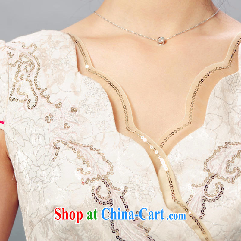 QueensMakings 2015 new Chinese Dress cultivating improved short cheongsam dress dresses 15 QM 082 beige XXL, Chun Yat-wah (QueensMakings), online shopping