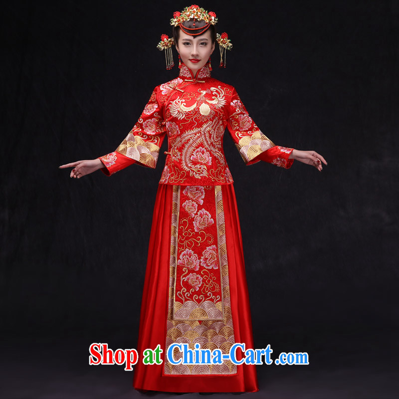 Su-wo family-su Wo service Chinese Antique bridal show reel service married women toast clothing costumes married Yi long-sleeved red cheongsam Phoenix use the red L, Su-wo saga, shopping on the Internet