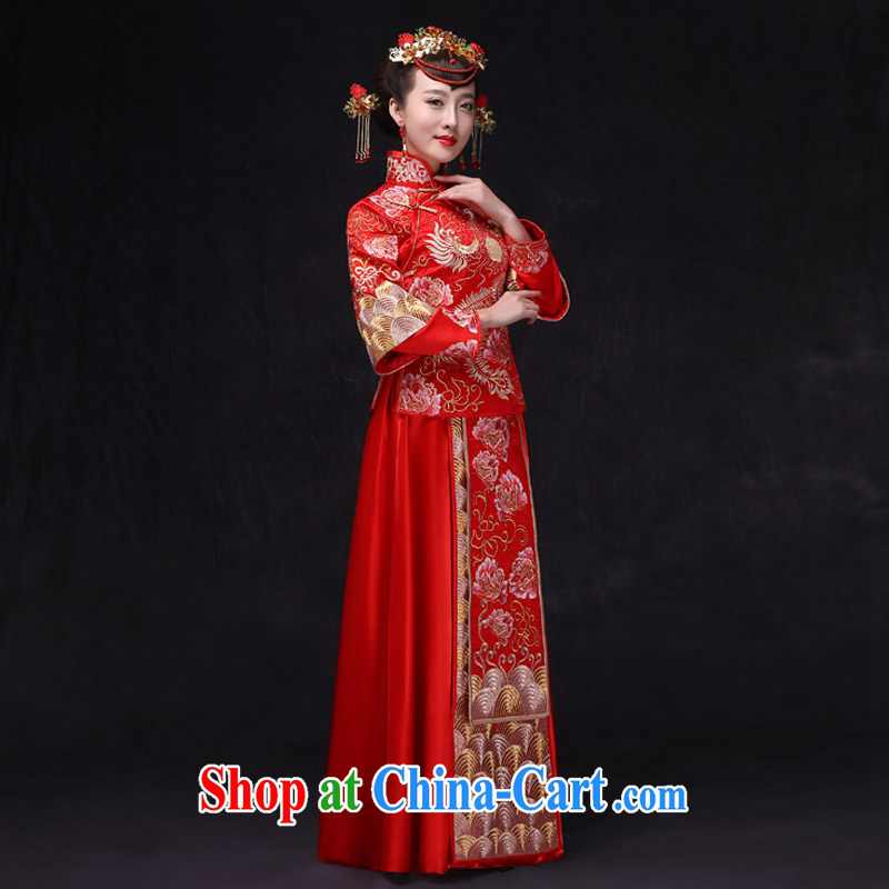 Su-wo family-su Wo service Chinese Antique bridal show reel service married women toast clothing costumes married Yi long-sleeved red cheongsam Phoenix use the red L, Su-wo saga, shopping on the Internet