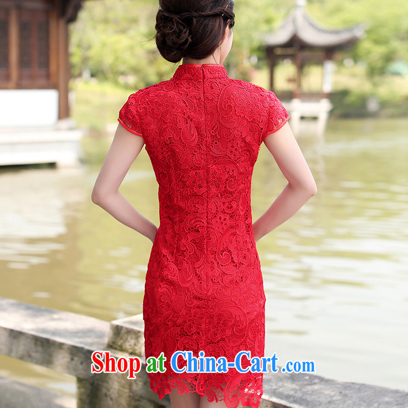 Jin Bai Lai dresses summer improved short-sleeve embroidery dresses red lace retro dress package and dress uniform toast M, pure Bai Lai (C . Z . BAILEE), online shopping