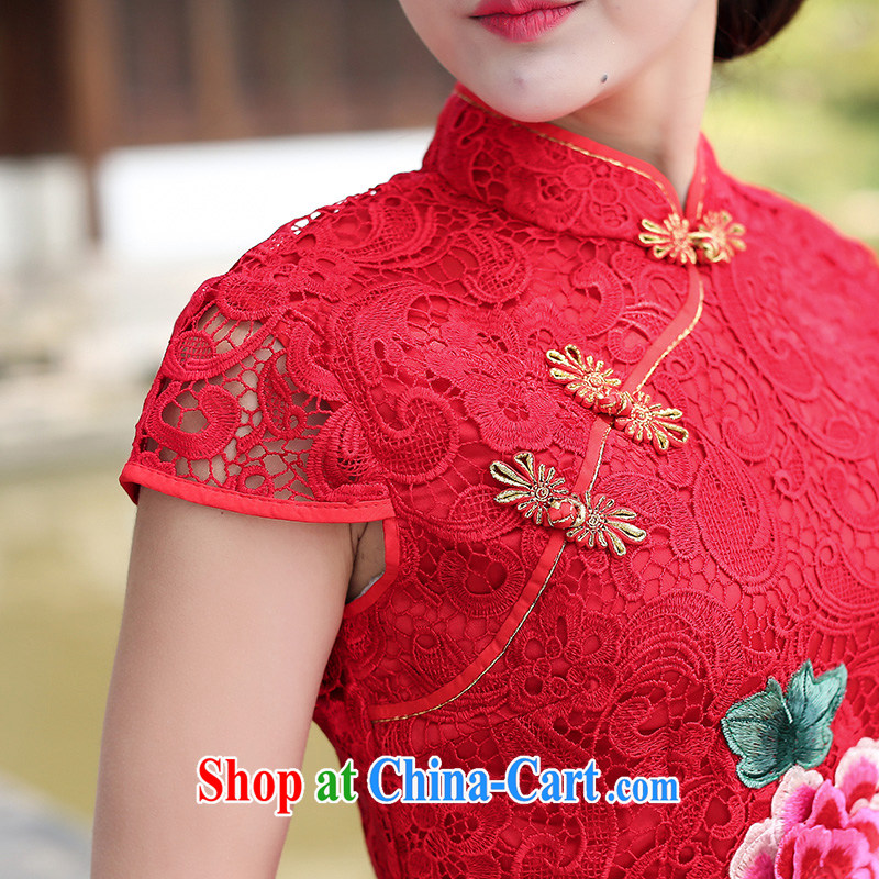 Jin Bai Lai dresses summer improved short-sleeve embroidery dresses red lace retro dress package and dress uniform toast M, pure Bai Lai (C . Z . BAILEE), online shopping