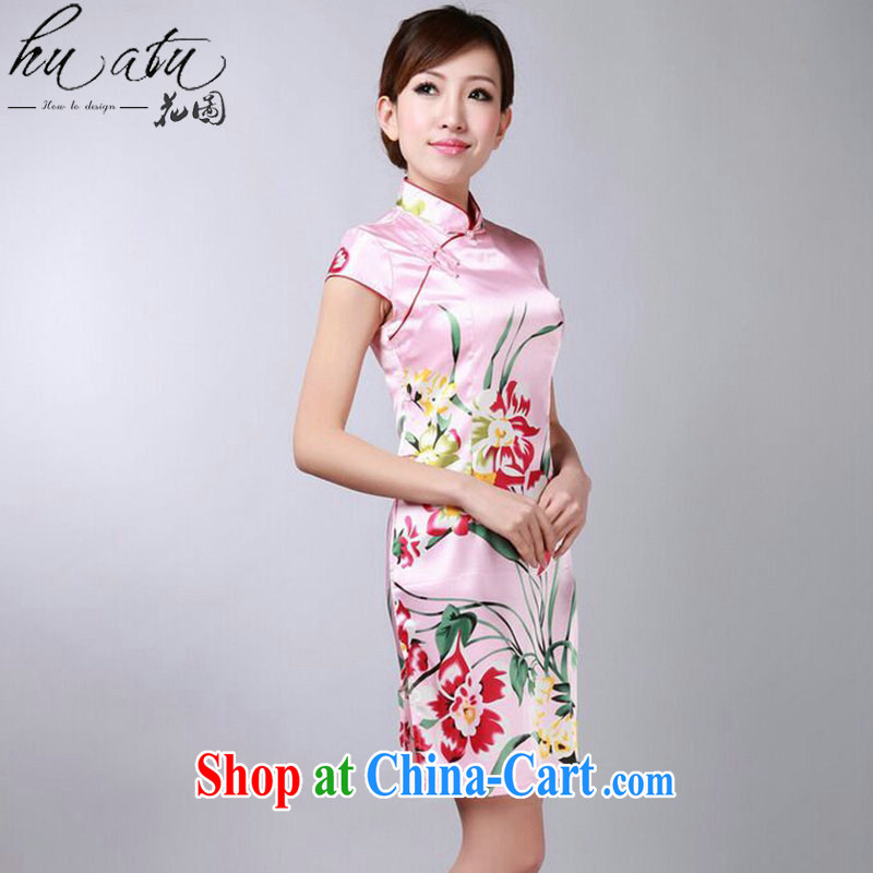 spend the summer new cheongsam Chinese improved Chinese qipao, for damask stamp retro mini short cheongsam - B pink 2 XL, spend figure, online shopping