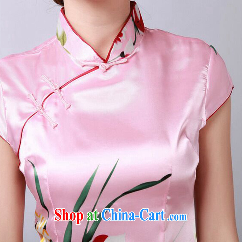 spend the summer new cheongsam Chinese improved Chinese qipao, for damask stamp retro mini short cheongsam - B pink 2 XL, spend figure, online shopping