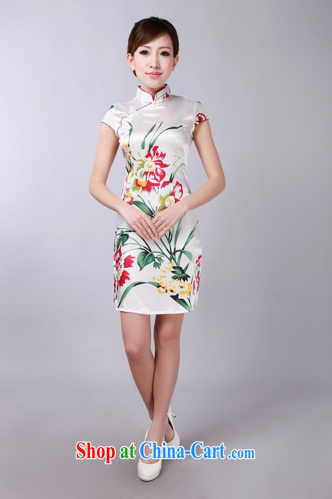 Dan smoke summer new cheongsam Chinese improved Chinese qipao, for damask stamp retro mini short cheongsam white 2XL pictures, price, brand platters! Elections are good character, the national distribution, so why buy now enjoy more preferential! Health