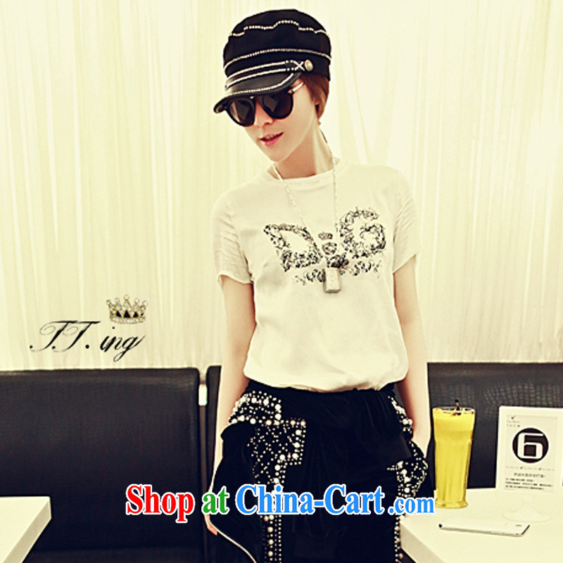 The European site female kaki Su-Ching-ching and stylish 100 ground in English letters Satin stamp duty round-collar short-sleeve shirt T black L, health concerns (Rvie .), and, on-line shopping