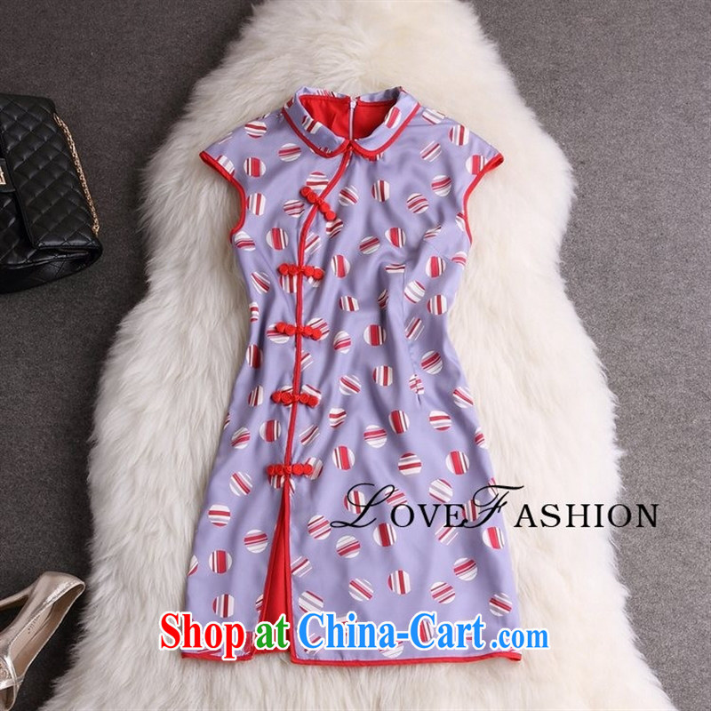 Ya-ting store summer 2015 women retro lapel dot patterns cultivating the forklift truck short-sleeved dresses red L