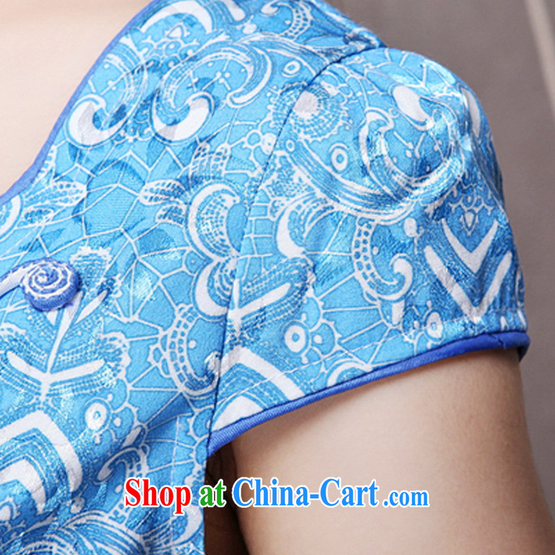 spend on disc Ethnic Wind and stylish Chinese qipao dress daily retro beauty graphics build cheongsam VA R 033 9913 blue XL, flower, Butterfly (HUA YUE DIE), shopping on the Internet