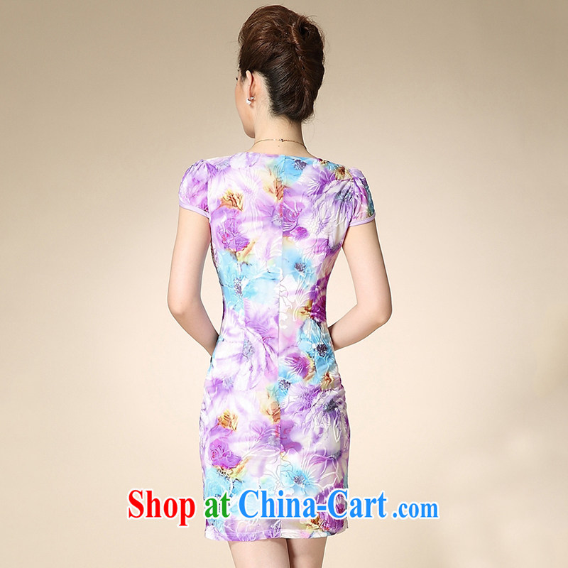 Dream Bai Colorful spring 2015 new, large, cultivating graphics thin short-sleeved stamp pack and cheongsam dress QP 606 #dream purple XXXL dream Bai beauty, shopping on the Internet