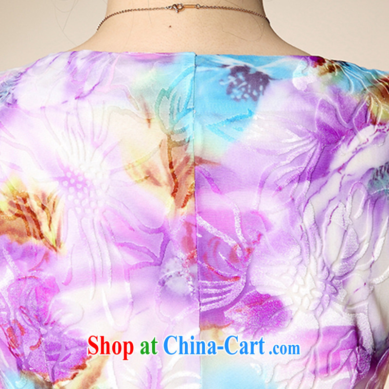 Dream Bai Colorful spring 2015 new, large, cultivating graphics thin short-sleeved stamp pack and cheongsam dress QP 606 #dream purple XXXL dream Bai beauty, shopping on the Internet