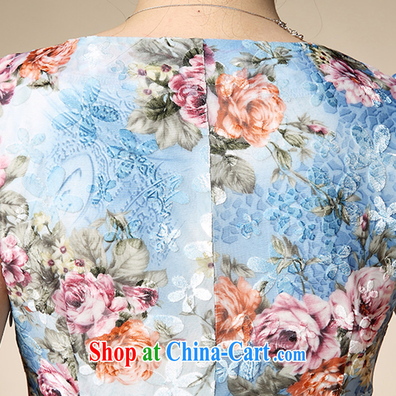 Let Bai colorful 2015 spring and summer new retro short-sleeved improved fashion cheongsam dress female QP 608 #blue XXXL dream Bai, and, shopping on the Internet