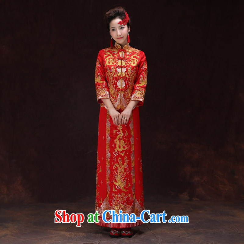 Su-wo family-su WO Service Bridal Phoenix use marriage dress qipao toast clothing red long Chinese Antique woman pregnant women dresses wedding summer red XS, Sau Wo saga, shopping on the Internet