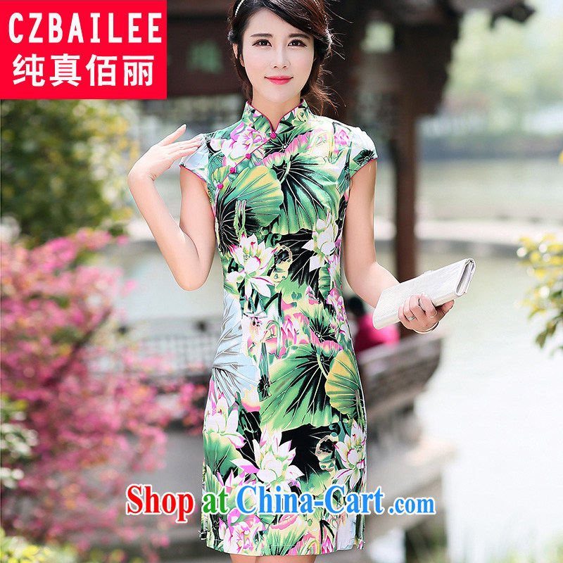 Jin Bai Lai cheongsam dress improved summer 2015 Tang replace short-sleeve larger women's clothing retro cheongsam dress 4 XL