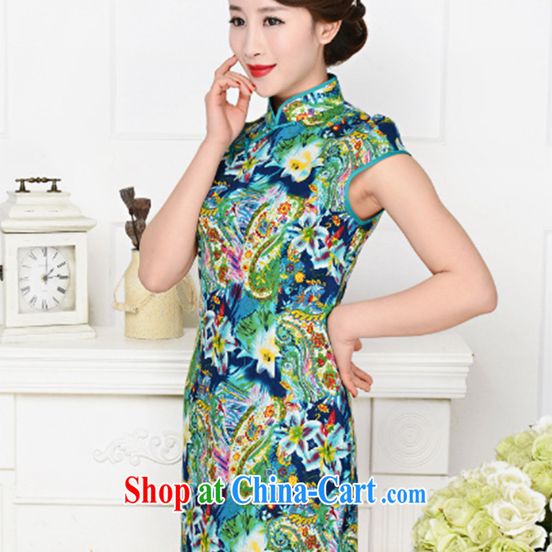 The stone new Ethnic Wind and elegant low the forklift truck serving toast improved cheongsam dress summer T-shirt dresses female Green package for green floral XXL, the stone (Bushi), shopping on the Internet