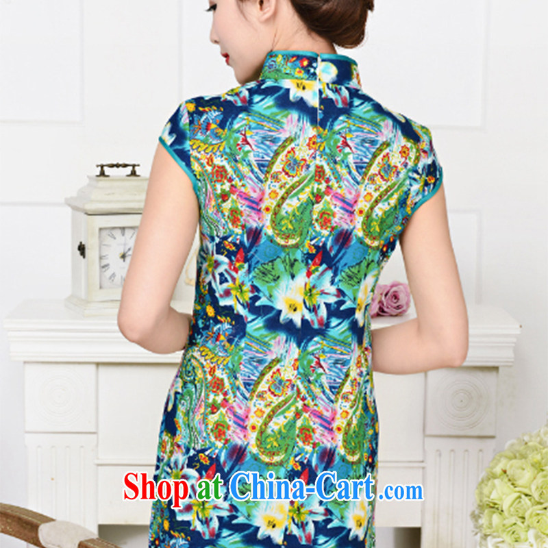 The stone new Ethnic Wind and elegant low the forklift truck serving toast improved cheongsam dress summer T-shirt dresses female Green package for green floral XXL, the stone (Bushi), shopping on the Internet