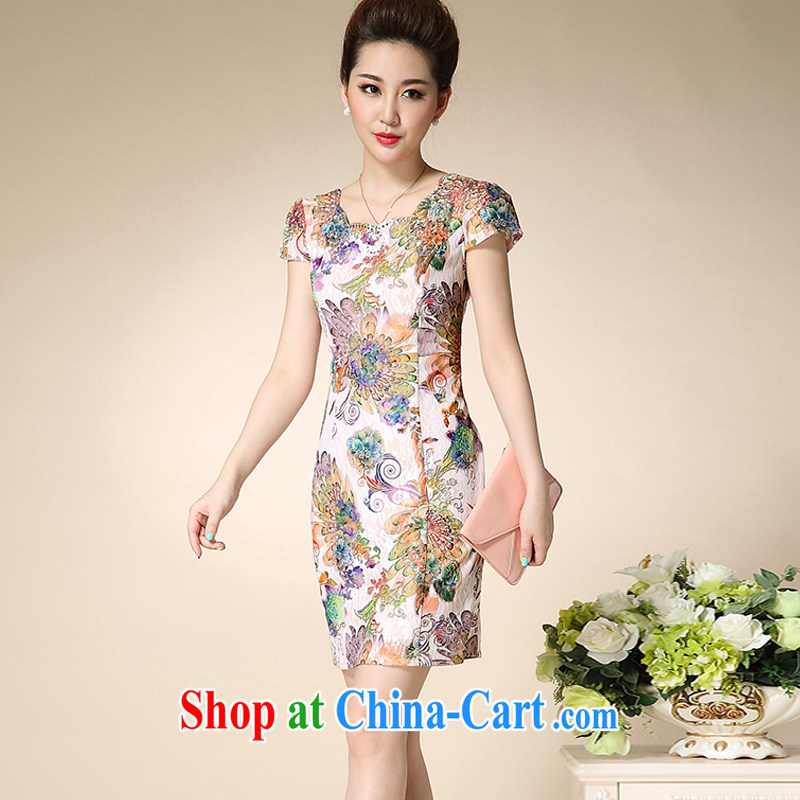 Hong Kong Honey Love 2015 summer new cultivating short-sleeved stamp lace elegant qipao package and dresses female white background 3 XL, the Hong Kong Love honey (XIANGAIMI), online shopping