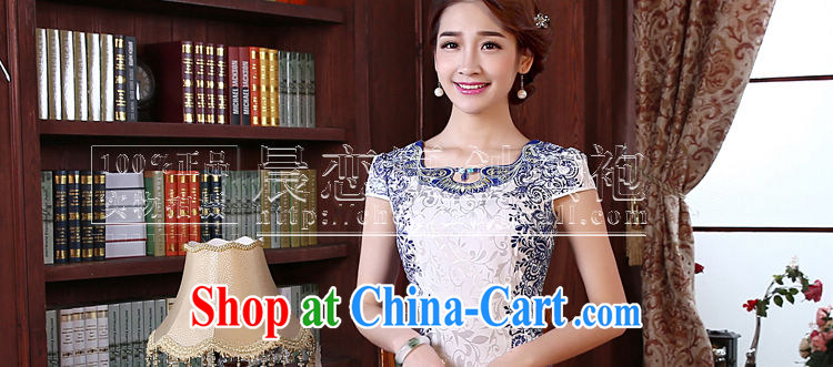 Morning love 2015 summer new, improved Stylish retro short cheongsam U collar dresses everyday dresses Blue Land blue XXL pictures, price, brand platters! Elections are good character, the national distribution, so why buy now enjoy more preferential! Health