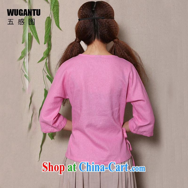 5 AND THE 2015 spring and summer new hand-painted cotton the fresh arts 100 on Chinese female Chinese T-shirt WGTZ 1136 pink XL, sense 5 figure (WUGANTU), shopping on the Internet