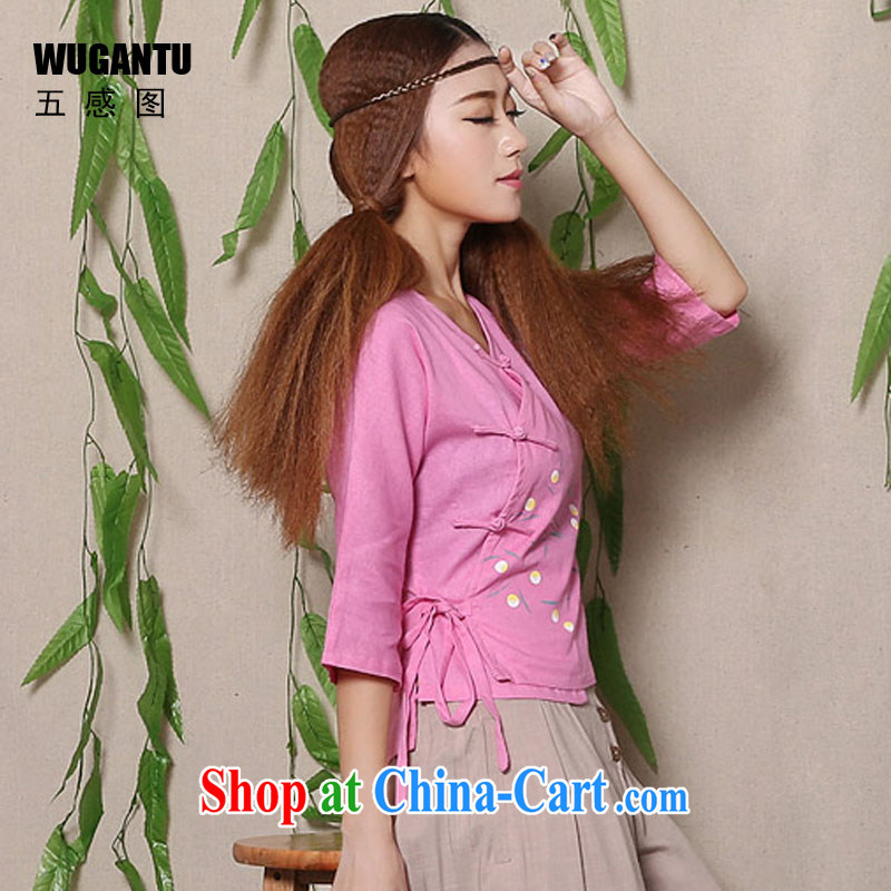 5 AND THE 2015 spring and summer new hand-painted cotton the fresh arts 100 on Chinese female Chinese T-shirt WGTZ 1136 pink XL, sense 5 figure (WUGANTU), shopping on the Internet