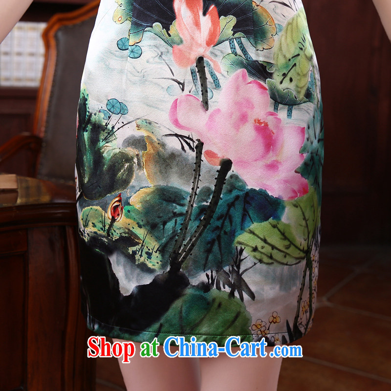 Morning, new 2015 summer retro short improved stylish double sauna silk silk Chinese qipao Ching-lin green XL morning land, shopping on the Internet