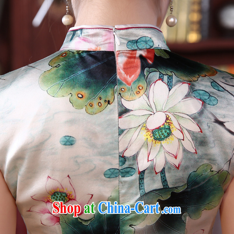 Morning, new 2015 summer retro short improved stylish double sauna silk silk Chinese qipao Ching-lin green XL morning land, shopping on the Internet