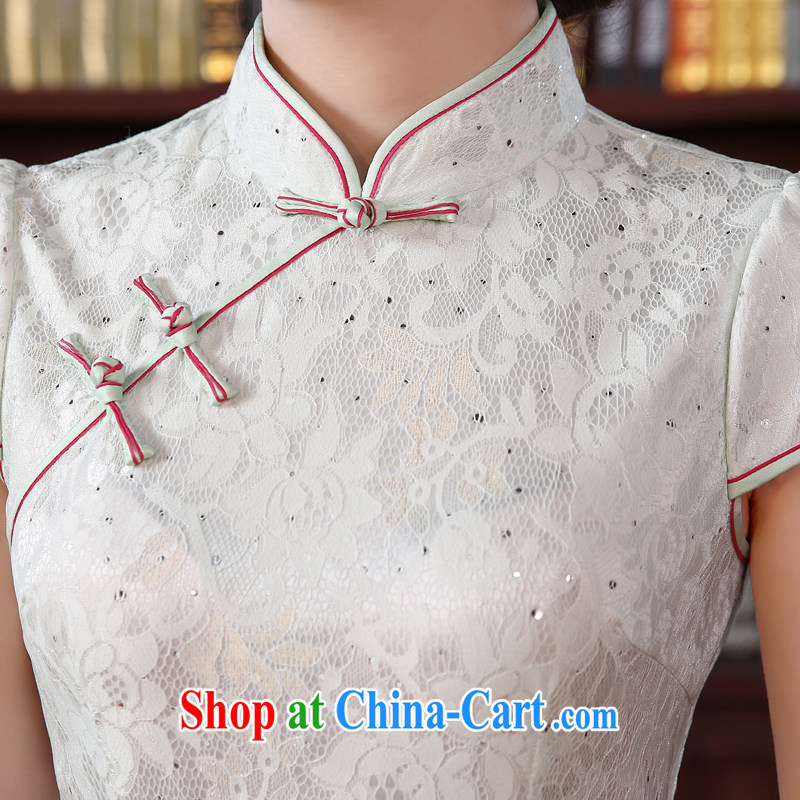 Early Morning, 2015 summer new improved Stylish retro short cheongsam dress Lace Embroidery daily dresses light green M morning land, shopping on the Internet
