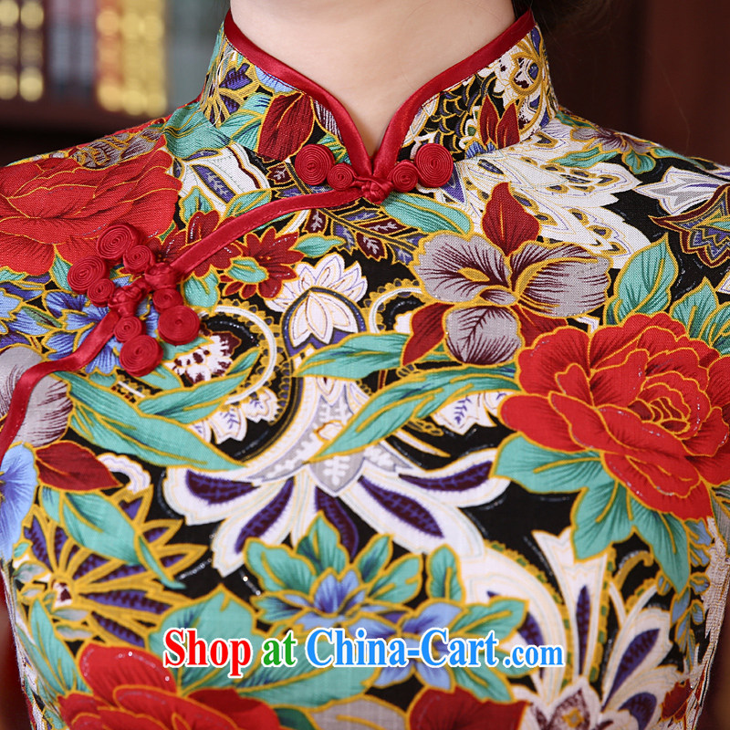 Morning love 2015 summer new stylish improved retro short cheongsam dress Chinese daily cotton the cheongsam red XXL morning land, shopping on the Internet