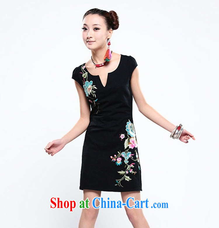 2015 EITAI new summer stylish ladies embroidered V collar National Classic combed cotton dress cheongsam dress red S pictures, price, brand platters! Elections are good character, the national distribution, so why buy now enjoy more preferential! Health
