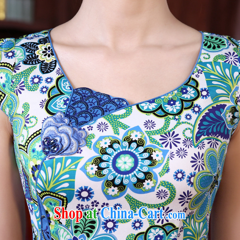 Morning, summer 2015 with new, improved and Stylish retro short cotton cheongsam dress everyday dresses two-color summer flowers light blue XL morning land, shopping on the Internet