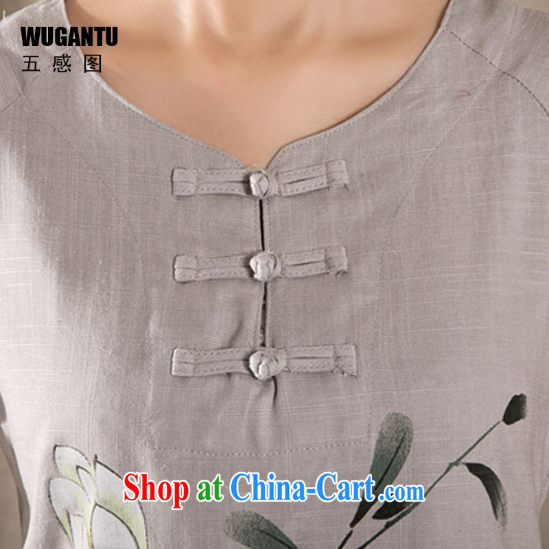 5 AND THE 2015 spring and summer new antique Chinese female improved stylish dresses T-shirt cotton Ms. Yau Ma Tei Chinese WGTZ 1220 gray XXL, sense 5 (WUGANTU), online shopping