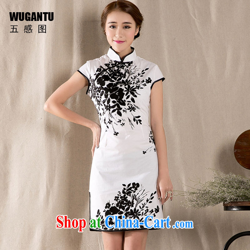 5 AND THE 2015 spring and summer new stylish and refined antique cheongsam dress China wind stamp dresses WGTZ 1225 white XXL