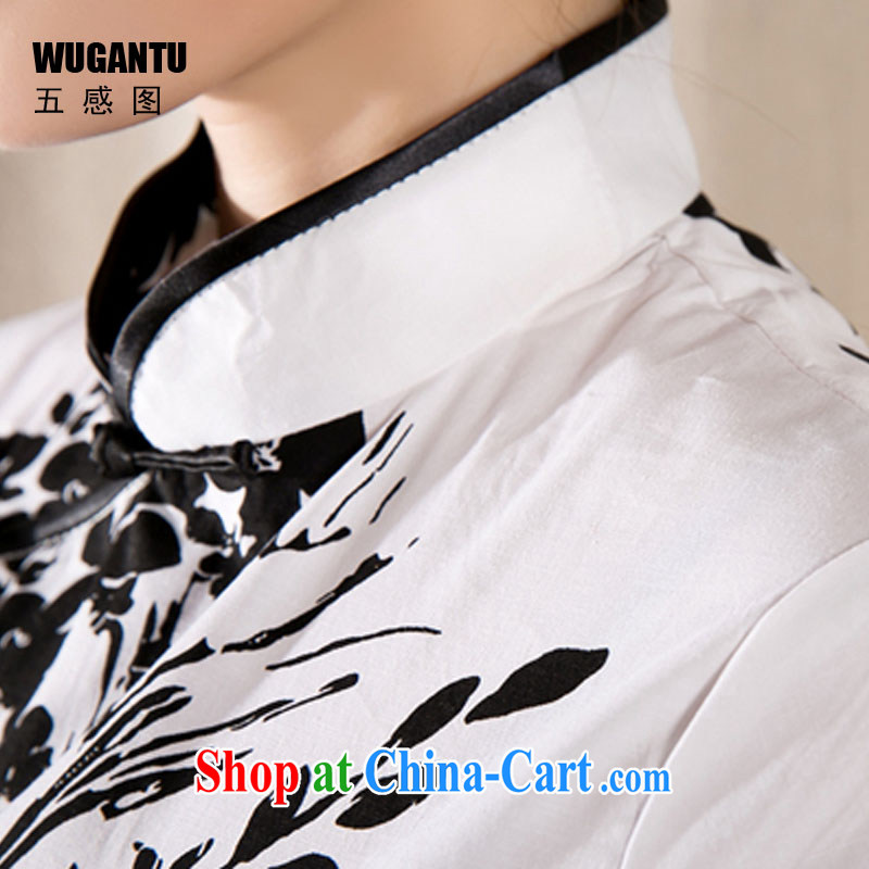 5 AND THE 2015 spring and summer new stylish and refined antique cheongsam dress China wind stamp dresses WGTZ 1225 white XXL, sense 5 (WUGANTU), shopping on the Internet