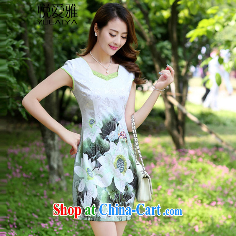Yue loved Jacob (YUEAIYA) 2015 new summer women dress short-sleeved beauty stamp National wind cheongsam package and dresses DR 66,593 L emerald green, love, Jacob, and shopping on the Internet