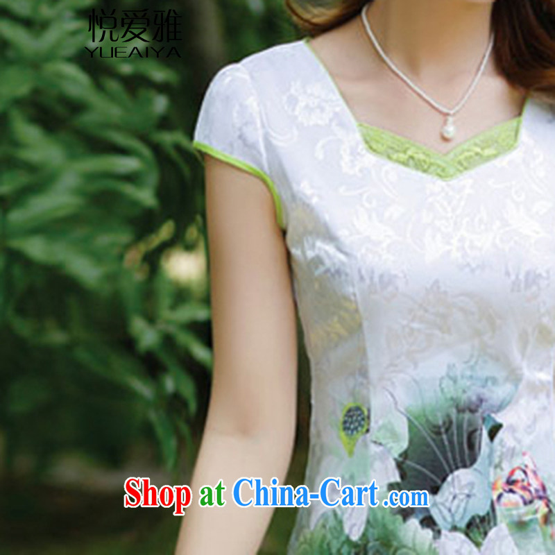 Yue loved Jacob (YUEAIYA) 2015 new summer women dress short-sleeved beauty stamp National wind cheongsam package and dresses DR 66,593 L emerald green, love, Jacob, and shopping on the Internet