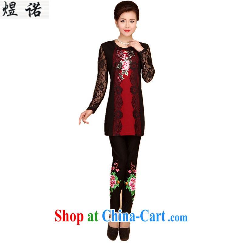 Become familiar with the Chinese National wind women improved cheongsam shirt China wind, lace long-sleeved Chinese package summer, new beauty shawl solid T-shirt MOM Kit red 4 XL, familiar with the Nokia, and shopping on the Internet