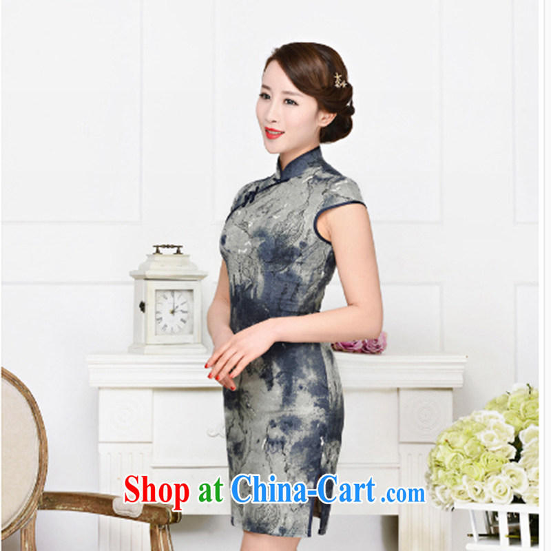 Fresh air, new Ethnic Wind and elegant low-power on the forklift truck serving toast improved cheongsam dress summer T-shirt dresses female gray and navy suits XL, fresh air, and, on-line shopping