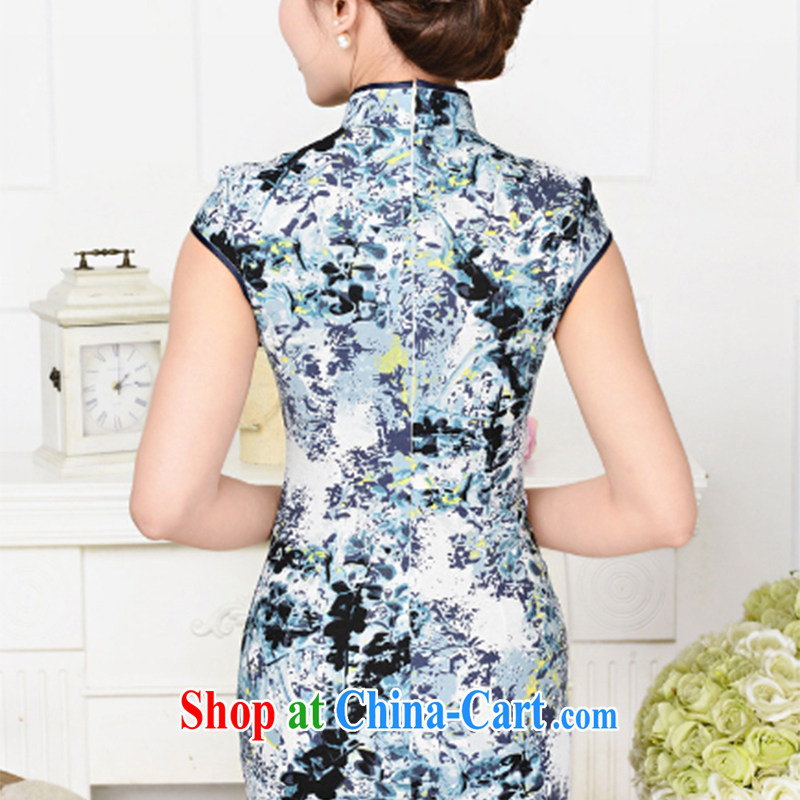 Refreshing new Ethnic Wind elegant low the forklift truck serving toast improved cheongsam dress summer T-shirt dresses female Tibetan youth package for Tibetan blue floral XL, fresh air, and, on-line shopping