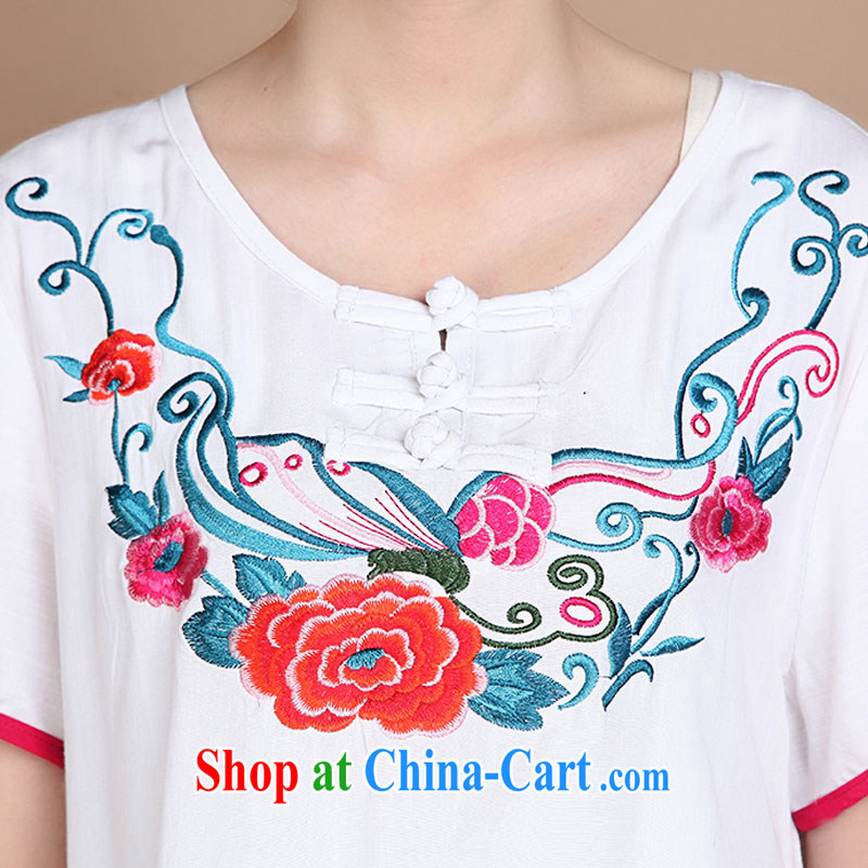 HYMN Sodom and Pratt 2015 summer National wind Chinese Embroidery and T-shirt beauty embroidered short sleeve cotton shirt T-shirt woman white XXXL Hymn, Sodom and Pratt, shopping on the Internet