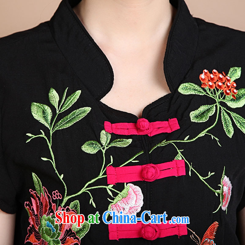 HYMN Sodom and Pratt summer, older women with mother Tang with embroidered jacket National wind is withholding the code T shirts on T-shirt shirt black XXXL Hymn, Sodom and Pratt, shopping on the Internet