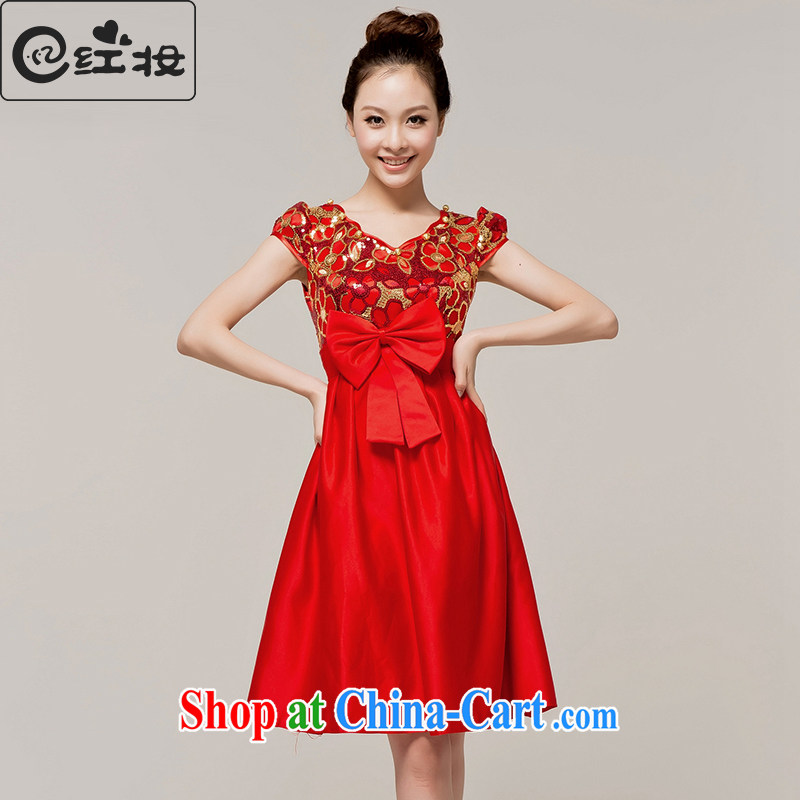 2015 spring and summer new bride toast serving modern red short cheongsam high waist pregnant dress wedding dresses Q 12,046 red XL