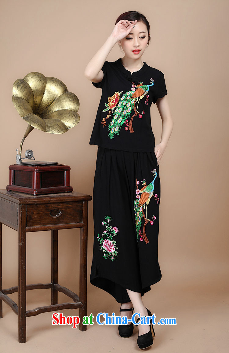 HYMN Sodom and chart retro embroidered Ethnic Wind women with short T-shirt XL Peacock embroidery cotton Ma T shirts female black 4 XL pictures, price, brand platters! Elections are good character, the national distribution, so why buy now enjoy more preferential! Health