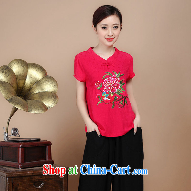 2015 New National wind women summer embroidery antique style Chinese beauty T-shirt cool embroidered short sleeved T-shirt blue XXXL Hymn, Sodom and Pratt, shopping on the Internet