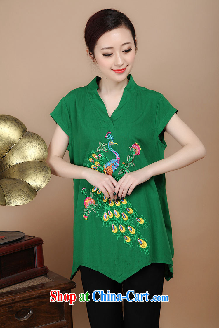The old Summer retro Peacock embroidery Tang fitted T-shirt loose larger cotton T-shirts female Red XXXL pictures, price, brand platters! Elections are good character, the national distribution, so why buy now enjoy more preferential! Health