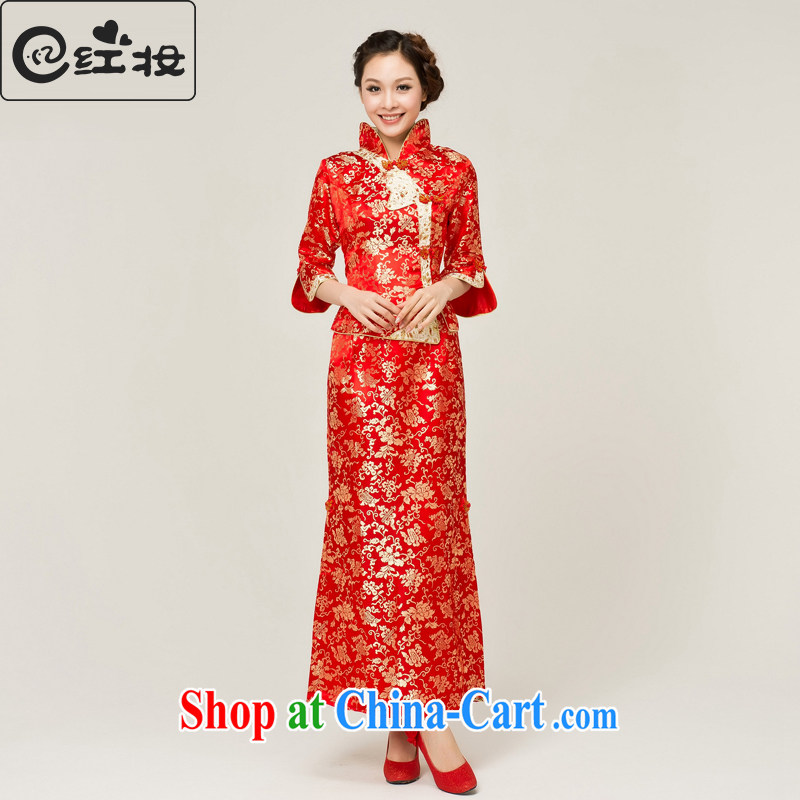 Recall that Namibia Red Cross Red long dresses wedding dress bridal toast serving modern improved spring and summer new long-sleeved gown Q 11,002 red XL