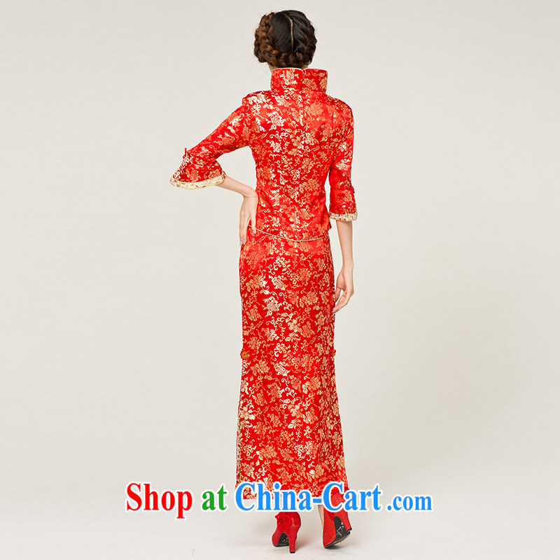 Recall that Namibia Red Cross Red long dresses wedding dress bridal toast serving modern improved spring and summer new long-sleeved gown Q 11,002 red XL, recalling the red makeup, shopping on the Internet
