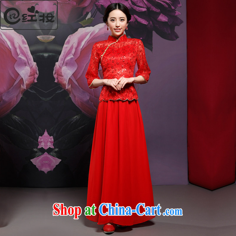 Recall that Namibia Red Cross new Chinese wedding ceremony clothing long sleeved qipao improved stylish bridal toast clothing cheongsam dress Q 14,717 red M