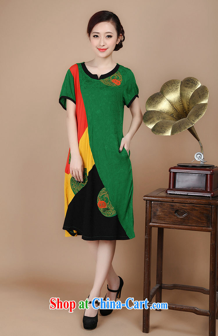 2015 summer new, older women with Chinese cotton jacquard large code spell-color short-sleeved dresses green XXL pictures, price, brand platters! Elections are good character, the national distribution, so why buy now enjoy more preferential! Health
